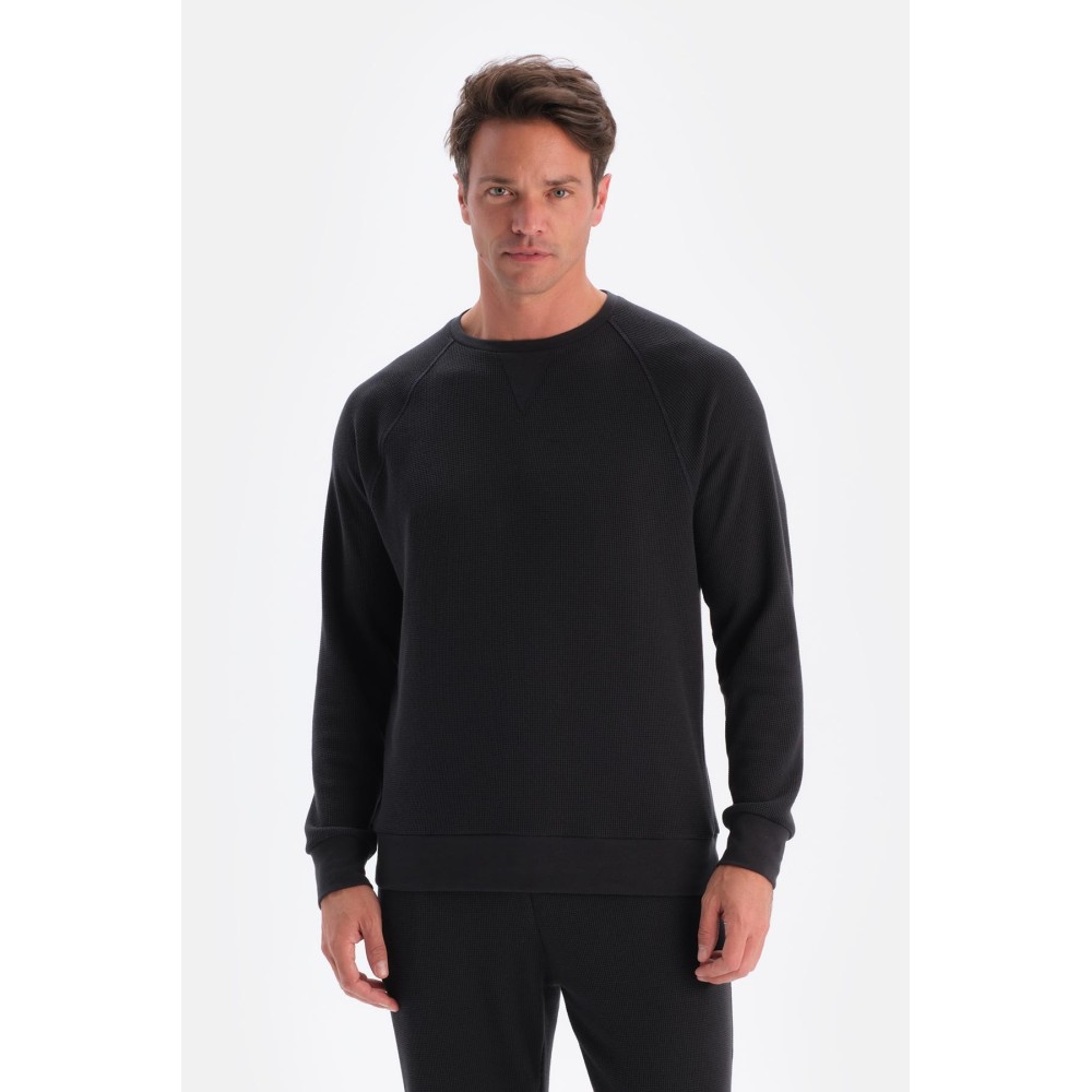 Sweat-Shirt Gaufre a Manches Longues Et Col
