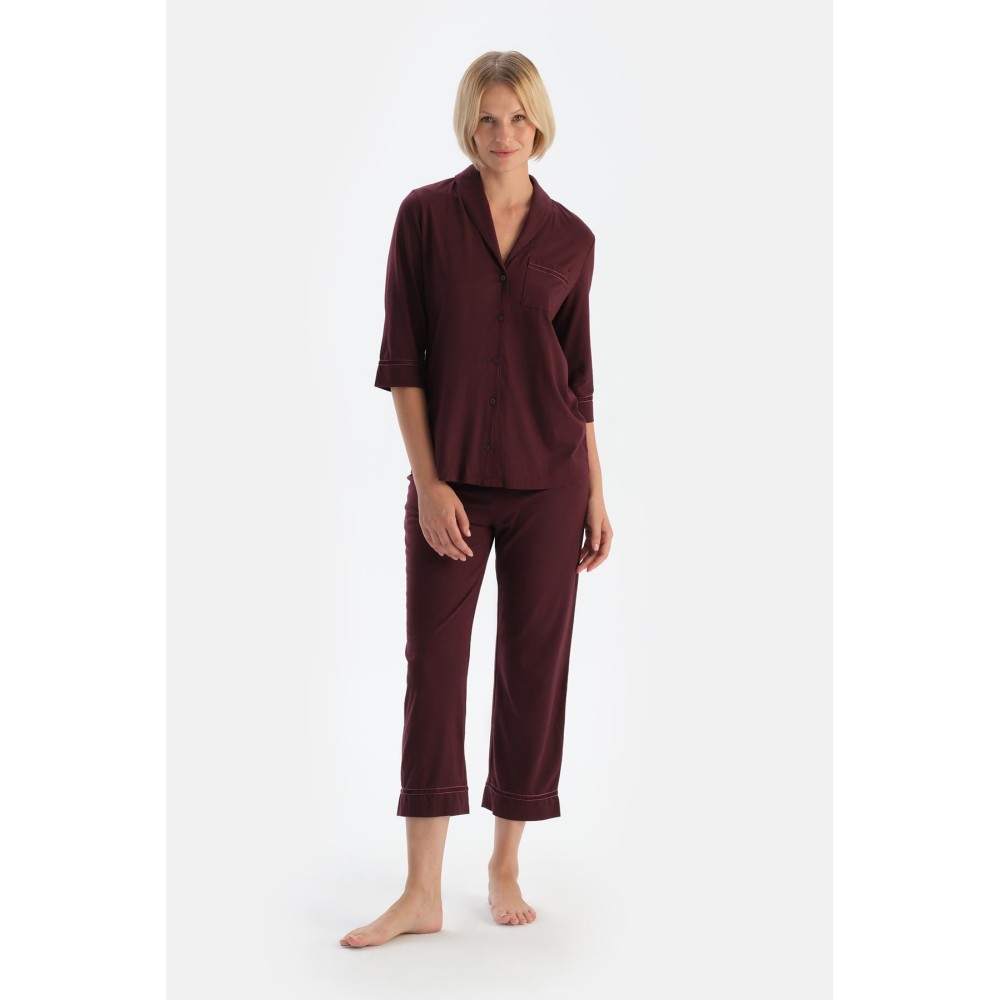 Ensemble De Pyjama Chemise Et Pantalon En Modal Peigne Avec Poche