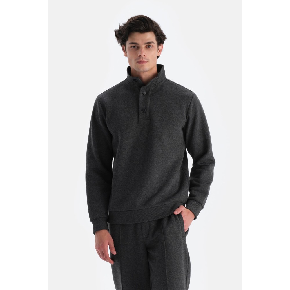 Sweat-Shirt a Col Boutonne Double En Polaire Pour