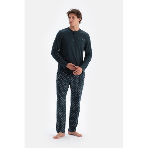 Ensemble Pyjama Chemise Et Pantalon En Jersey De Modal a Manches Longues Et Demi-Patte De