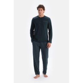 Ensemble Pyjama Chemise Et Pantalon En Jersey De Modal a Manches Longues Et Demi-Patte De