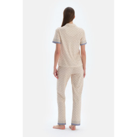 Ensemble Pyjama Chemise Et Pantalon À Motif Crispy Femme Ecru