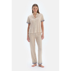 Ensemble Pyjama Chemise Et Pantalon À Motif Crispy Femme Ecru