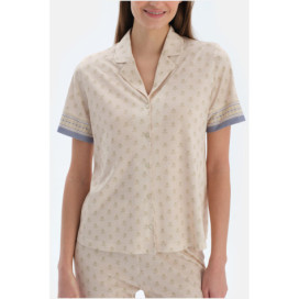 Ensemble Pyjama Chemise Et Pantalon À Motif Crispy Femme Ecru