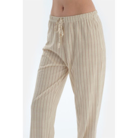 Ensemble De Pyjama Chemise Pantalon Détaillé Brodé À Rayures Femme Vert