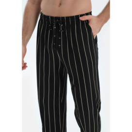 Ensemble De Pyjama Chemise Et Pantalon À Manches Courtes Imprimé Linéaire Homme Noir
