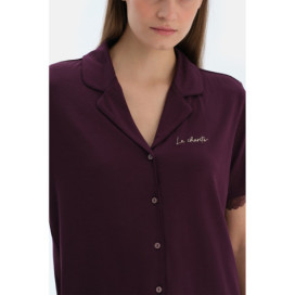 Ensemble Pyjama Chemise Et Pantalon Détaillés Broderie Et __Dentelle Femme Damson