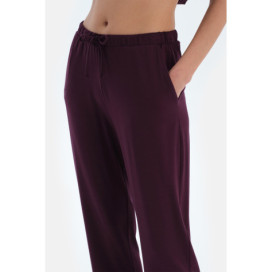 Ensemble Pyjama Chemise Et Pantalon Détaillés Broderie Et __Dentelle Femme Damson