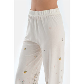 Ensemble Pyjama Chemise Et Pantalon À Motifs Fleurs Femme Ecru