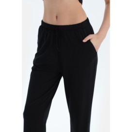 Ensemble De Pyjama Chemise Pantalon En Viscose Détaillé En Dentelle Femme Noir