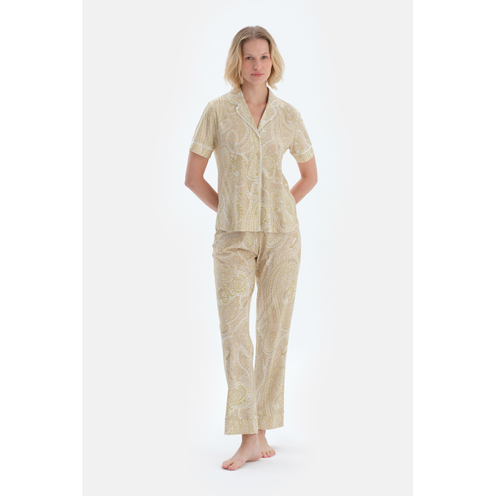 Paild Ensemble Pyjama Chemise Pantalon Peigné Modal Peigné À Motifs Femme Vert Clair