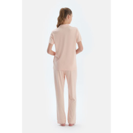 Ensemble De Pyjama Chemise Basique À Manches Courtes Pantalon Femme Marron Clair