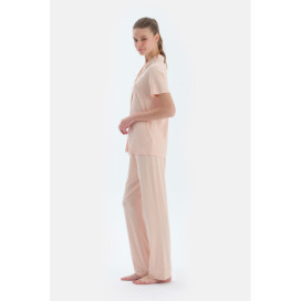 Ensemble De Pyjama Chemise Basique À Manches Courtes Pantalon Femme Marron Clair