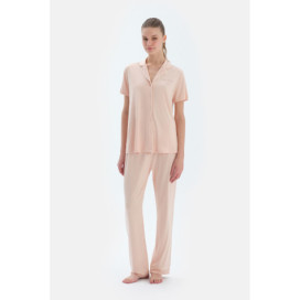 Ensemble De Pyjama Chemise Basique À Manches Courtes Pantalon Femme Marron Clair