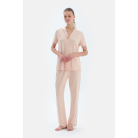 Ensemble De Pyjama Chemise Basique À Manches Courtes Pantalon Femme Marron Clair