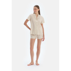 Ensemble Pyjama Chemise Short Basique Imprimé Piscine Femme Ecru