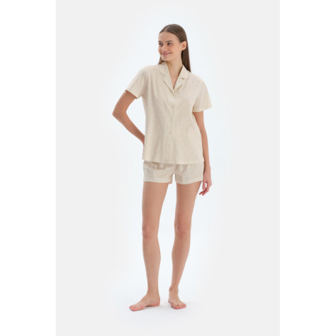 Ensemble Pyjama Chemise Short Basique Imprimé Piscine Femme Ecru