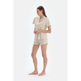 Ensemble Pyjama Chemise Short Basique Imprimé Piscine Femme Ecru