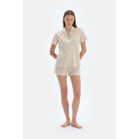 Ensemble Pyjama Chemise Short Basique Imprimé Piscine Femme Ecru