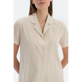 Ensemble Pyjama Chemise Short Basique Imprimé Piscine Femme Ecru