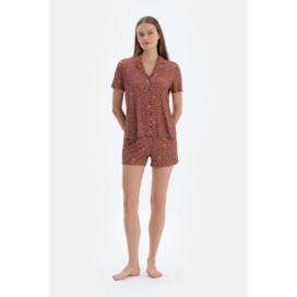Ensemble Pyjama Chemise Et Short À Motif Léopard Femme Terracotta