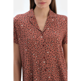 Ensemble Pyjama Chemise Et Short À Motif Léopard Femme Terracotta