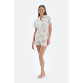 Ensemble Pyjama Chemise Et Short À Motif Nuage Femme Ecru