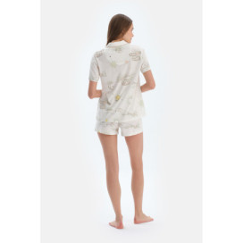 Ensemble Pyjama Chemise Et Short À Motif Nuage Femme Ecru