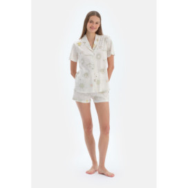 Ensemble Pyjama Chemise Et Short À Motif Nuage Femme Ecru