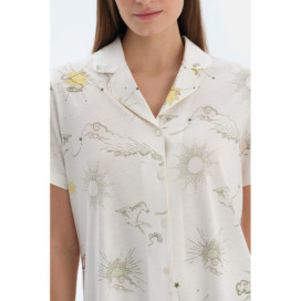 Ensemble Pyjama Chemise Et Short À Motif Nuage Femme Ecru