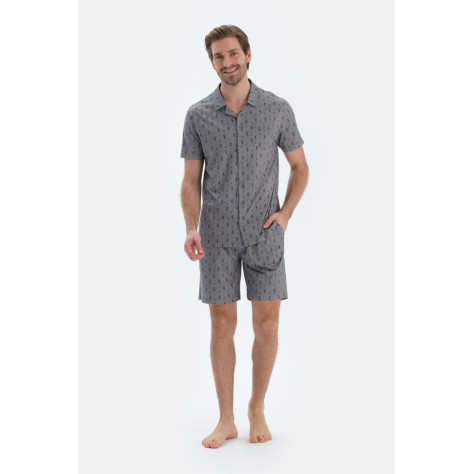 Ensemble Pyjama Chemise Et Short Imprimé Quartier Homme Gris