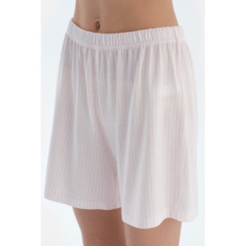 Broderie Détaillée Rayée Peignée Modal Peigné Chemise Short Pyjama Ensemble Femme Rose Clair