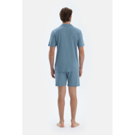 Ensemble De Pyjama Chemise Basique Avec Poche À Manches Courtes Homme Bleu