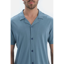 Ensemble De Pyjama Chemise Basique Avec Poche À Manches Courtes Homme Bleu