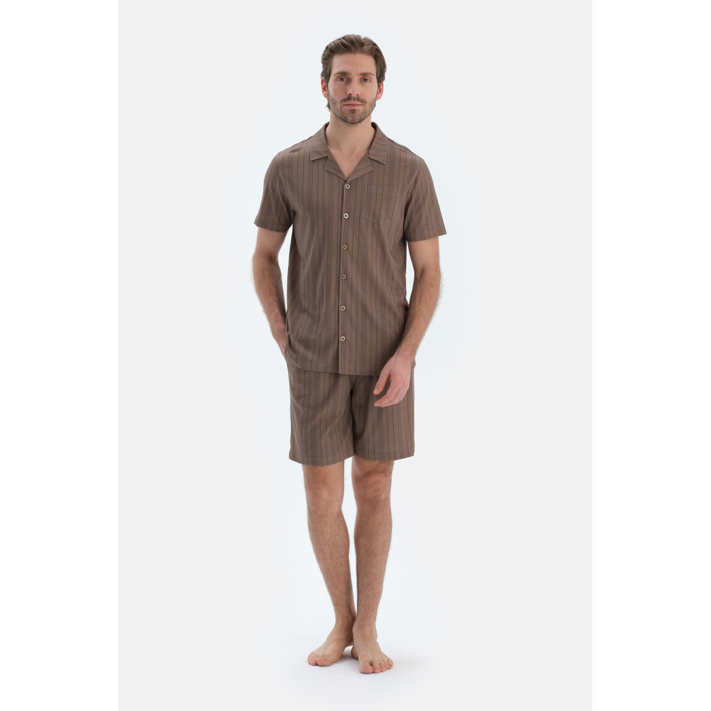 Ensemble Pyjama Chemise À Rayures Et Short Homme Multicolore
