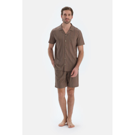 Ensemble Pyjama Chemise À Rayures Et Short Homme Multicolore