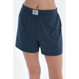 Ensemble De Pyjama Chemise-Short Tissée Avec Étiquette Tissée Femme Bleu Marine