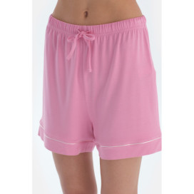 Ensemble Pyjama Chemise Short En Viscose Détaillé Passepoils Et Broderie Femme Rose