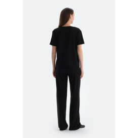 Pantalon Détaillé Plissé Femme Noir