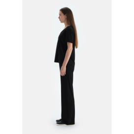 Pantalon Détaillé Plissé Femme Noir