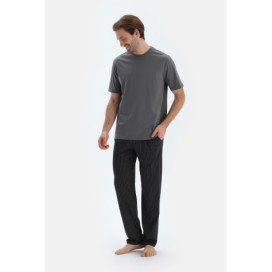 Pantalon En Modal Peigné À Rayures Homme Noir