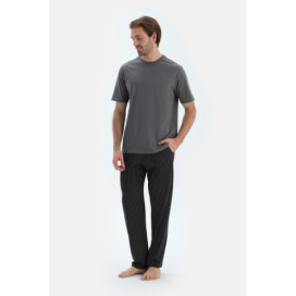 Pantalon En Modal Peigné À Rayures Homme Noir