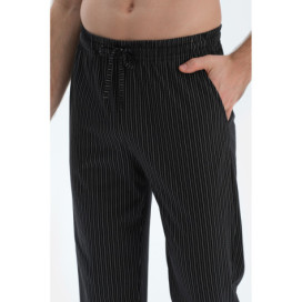 Pantalon En Modal Peigné À Rayures Homme Noir
