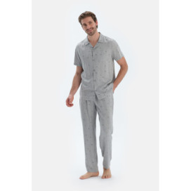 Pantalon Tissé Imprimé Microprint Homme Gris