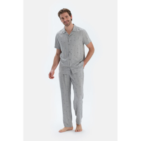Pantalon Tissé Imprimé Microprint Homme Gris