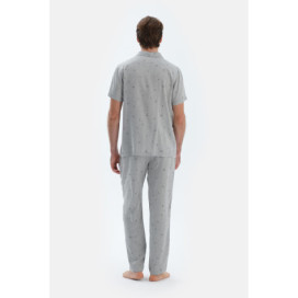 Pantalon Tissé Imprimé Microprint Homme Gris