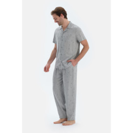 Pantalon Tissé Imprimé Microprint Homme Gris