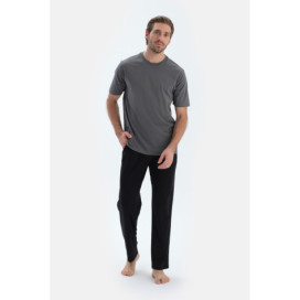 Pantalon En Modal Peigné À Jambe Droite Homme Noir