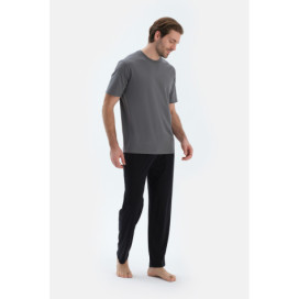Pantalon En Modal Peigné À Jambe Droite Homme Noir