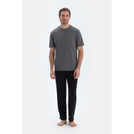 Pantalon En Modal Peigné À Jambe Droite Homme Noir